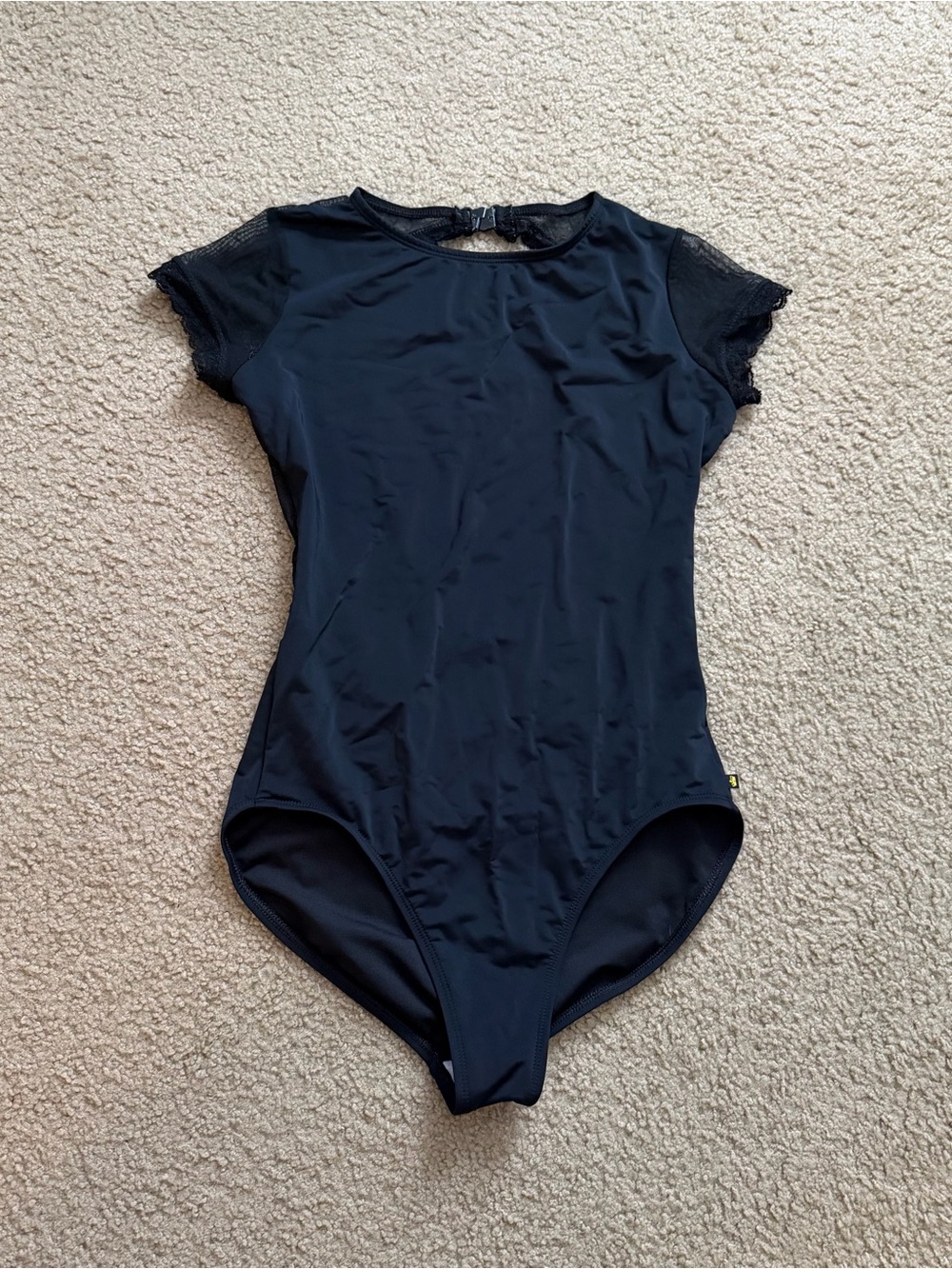 Black Short-Sleeve One-Piece Leotard